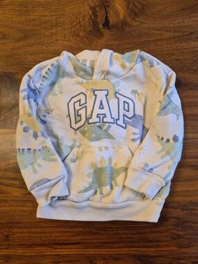 GAP Light Blue Dino Hoodie Sweatshirt with Green & Yellow Print- Size 3T